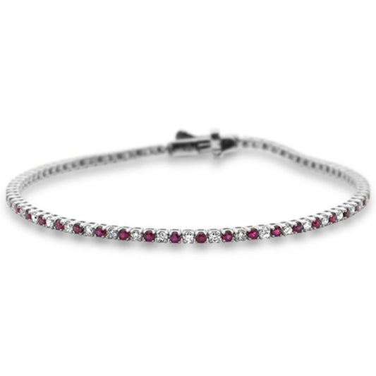 Muse Jewelry 2.21ct G SI 14K White Gold Ruby Gemstone & Diamond Tennis Bracelet 7" Long