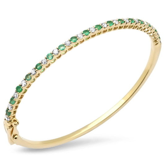 Muse Jewelry 1.83ct G SI 14K Yellow Gold Diamond Emerald Gemstone Bangle Bracelet