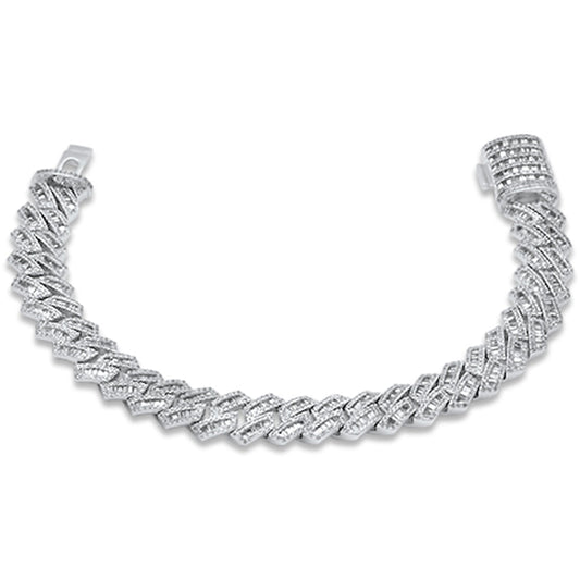 Muse Jewelry 3.85ct G SI 14K White Gold Round & Baguette Diamond Cuban Bracelet 7" Long