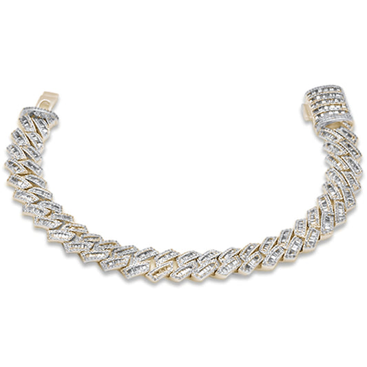 Muse Jewelry 9MM 4.33ct G SI 14K Yellow Gold Round & Baguette Diamond Cuban Bracelet 8" Long