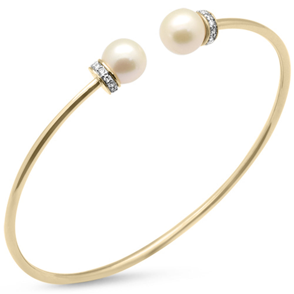 Muse Jewelry .24ct G SI 14K Yellow Gold Diamond Pearl & Diamond Bangle Bracelet