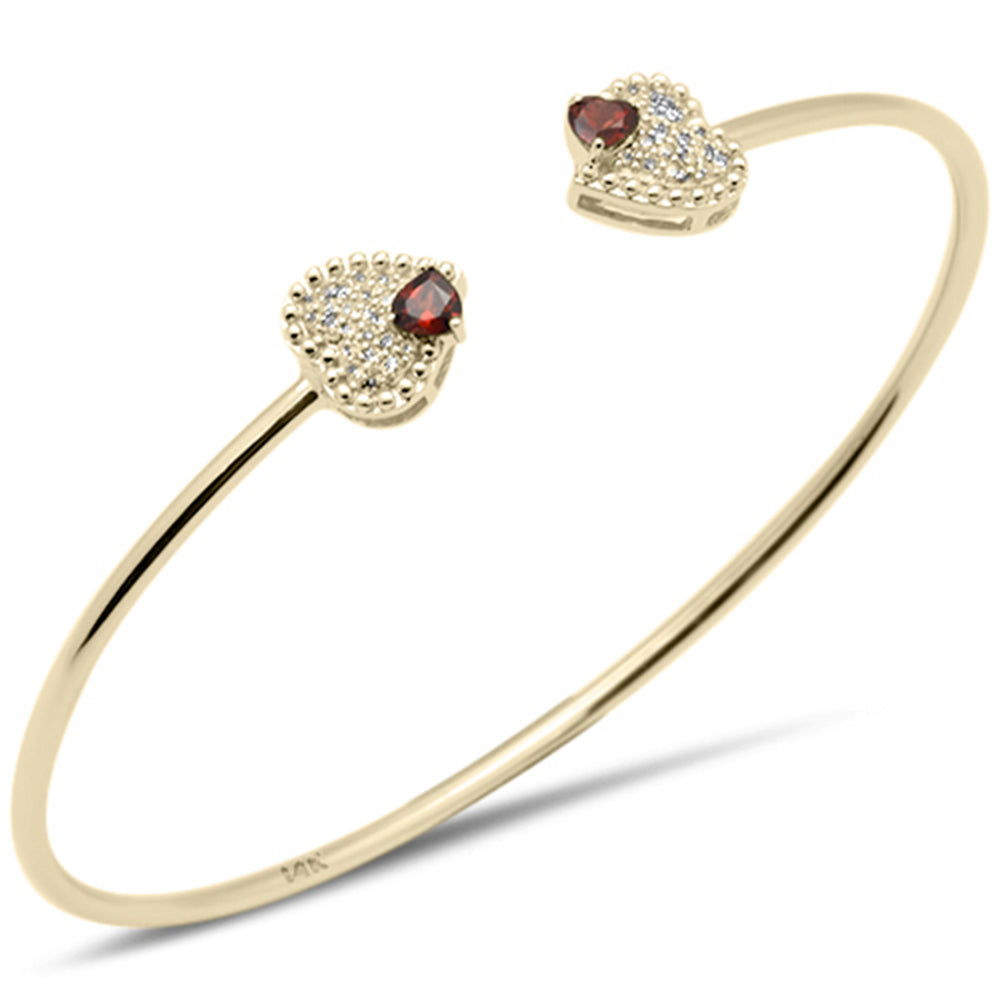 Muse Jewelry .68ct G SI 14K Yellow Gold Garnet & Diamond Heart Shaped Open Bangle Bracelet