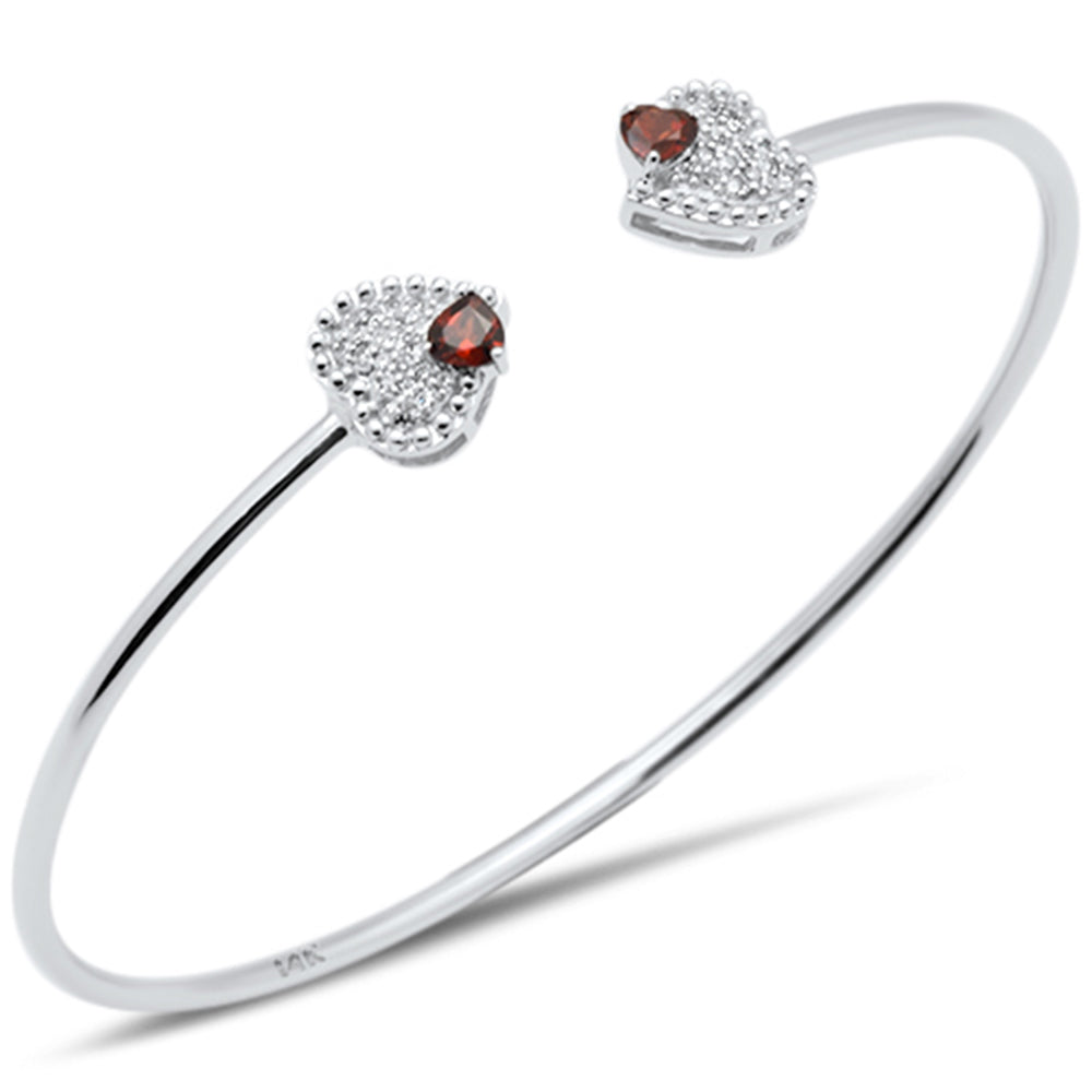 Muse Jewelry .68ct G SI 14K White Gold Garnet & Diamond Heart Shaped Open Bangle Bracelet