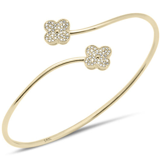 Muse Jewelry .28ct G SI 14K Yellow Gold Diamond Flower Open Bangle Bracelet