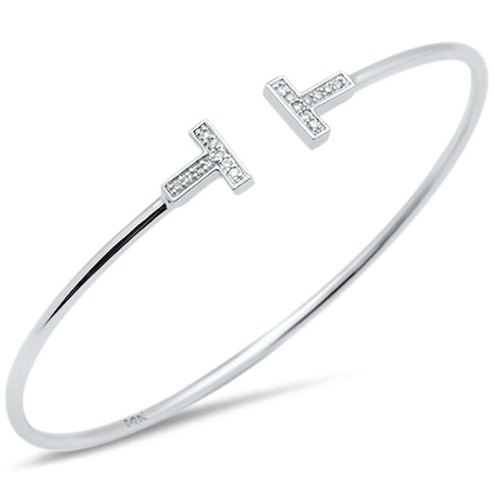 Muse Jewelry .09ct G SI 14K White Gold Diamond Open T Bangle Bracelet