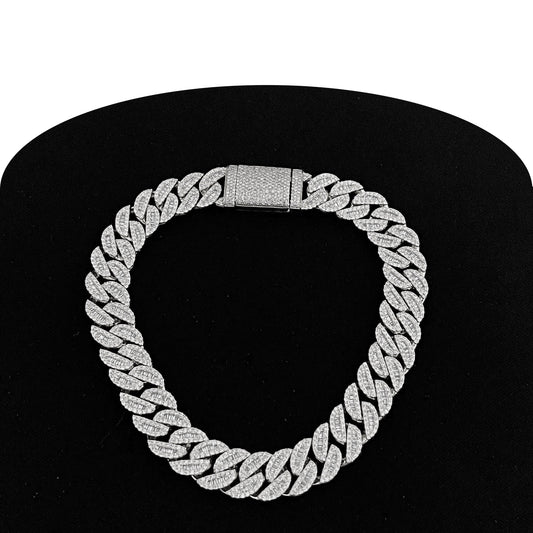 Muse Jewelry 7MM 2.97ct G SI 14K White Gold Round & Baguette Iced Out Diamond Cuban Bracelet 8" Long
