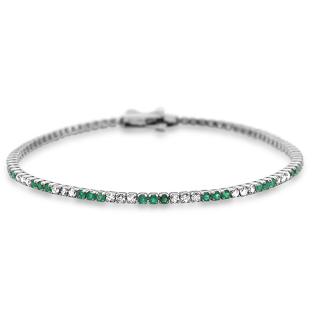 Muse Jewelry 1.76ct G SI 14K White Gold Diamonds & Emerald Gemstone Bracelet 7" Long