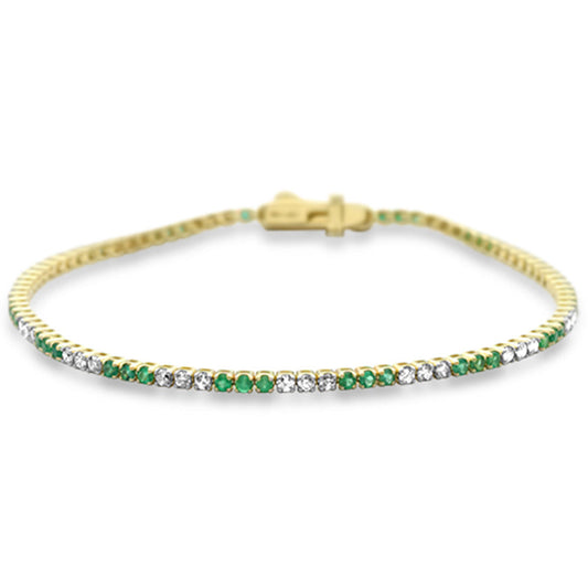 Muse Jewelry 1.76ct G SI 14K Yellow Gold Emerald & Diamond Tennis Bracelet 7" Long