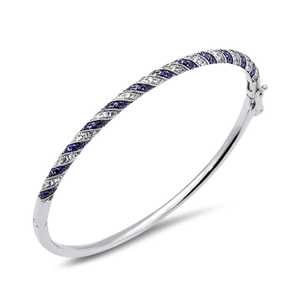 Muse Jewelry 2.43ct G SI 14K White Gold Diamond & Blue Sapphire Gemstone Bangle Bracelet 61m