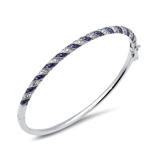 Muse Jewelry 2.43ct G SI 14K White Gold Diamond & Blue Sapphire Gemstone Bangle Bracelet 61m