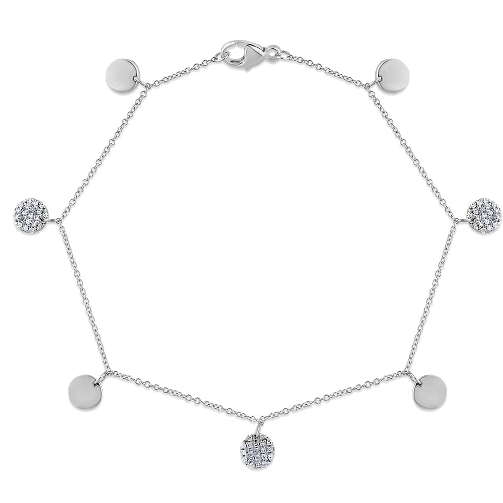 Muse Jewelry .15ct G SI 14K White Gold Round Shaped Diamond By The Yard Chain Bracelet 7" Long