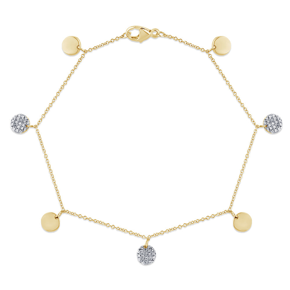 Muse Jewelry .16ct G SI 14K Yellow Gold Round Shaped Diamond By The Yard Chain Bracelet 7" Long