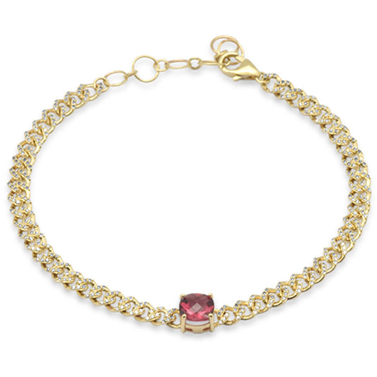 Muse Jewelry 1.45ct G SI 14K Yellow Gold Cushion Shaped Pink Tourmaline Gemstone & Diamond Cuban Bracelet 6+1.5" Long