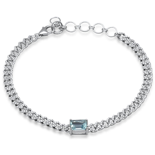 Muse Jewelry 1.53ct G SI 14K White Gold Aqua Gemstone & Diamond Cuban Bracelet 6+1.5" Long