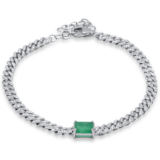 Muse Jewelry 1.69ct G SI 14K White Gold Diamond & Emerald Gemstone Chain Bracelet 6+1.5" Long