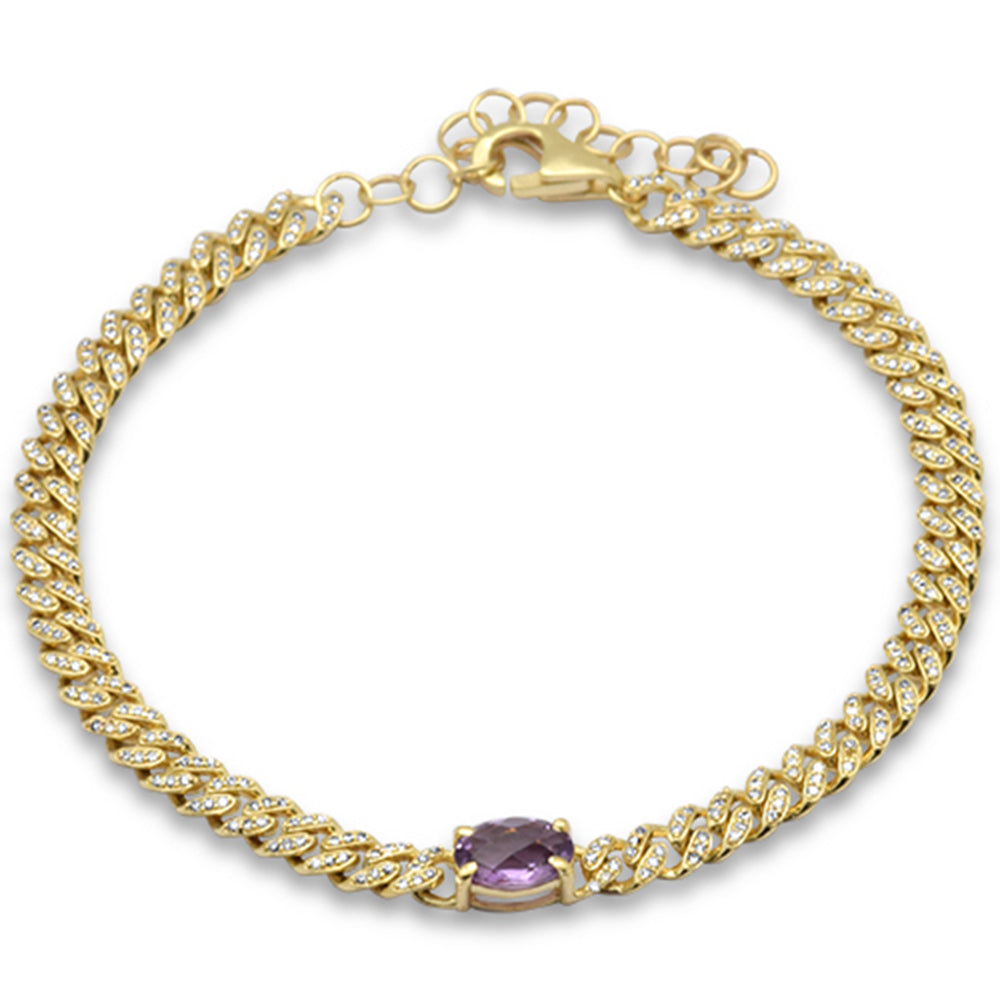 Muse Jewelry 1.20ct G SI 14K Yellow Gold Diamond & Amethyst Gemstone Chain Bracelet 6+1.5" Long