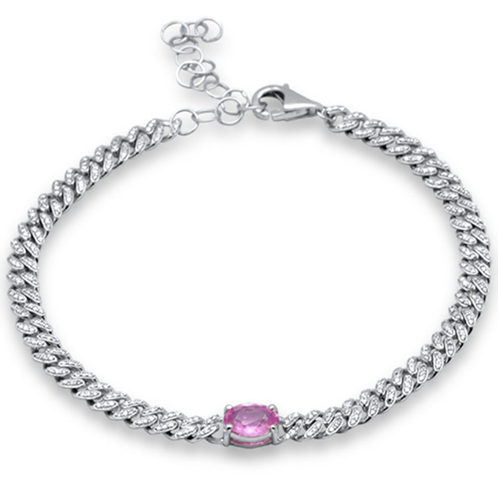 Muse Jewelry 1.44ct G SI 14K Yellow Gold Diamond & Pink Sapphire Gemstone Chain Bracelet 6+1.5" Long