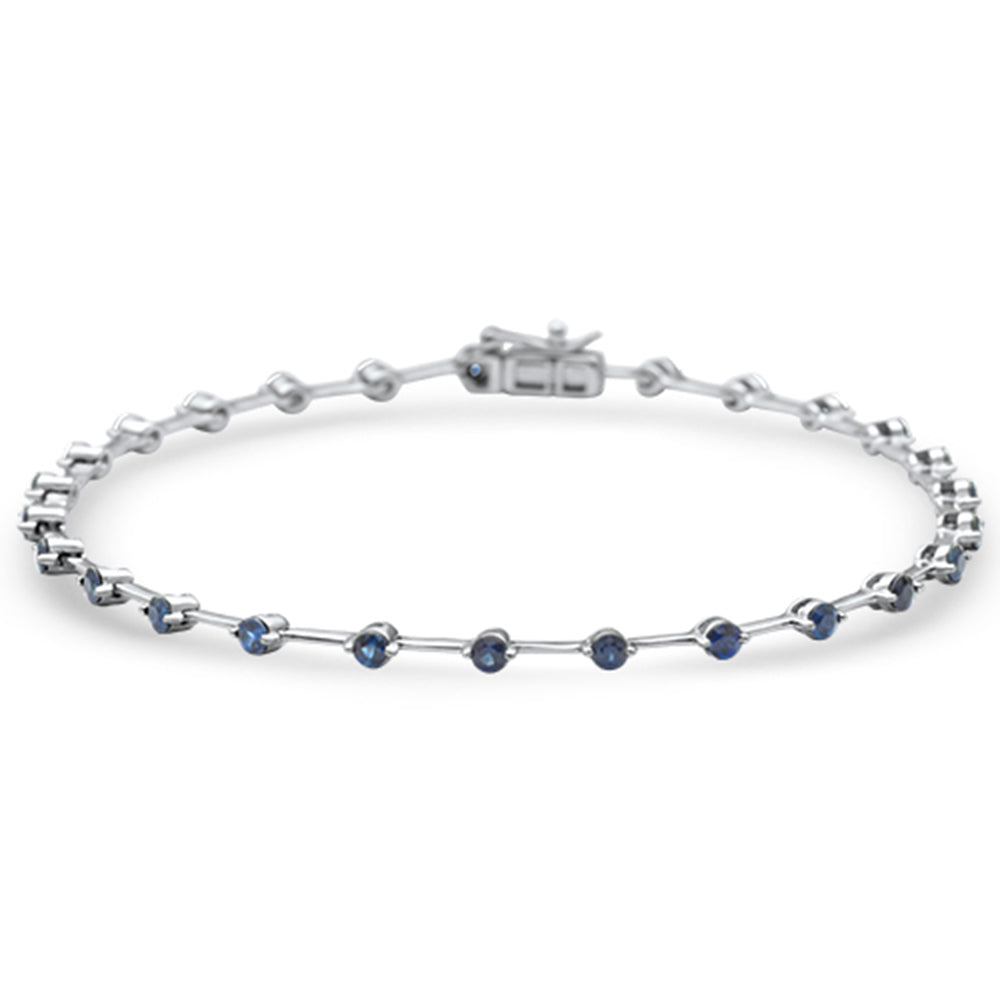 Muse Jewelry 1.14ct G SI 14K White Gold Blue Sapphire Gemstone Bracelet 7" Long