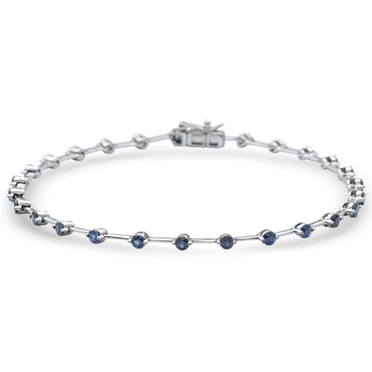 Muse Jewelry 1.14ct G SI 14K White Gold Blue Sapphire Gemstone Bracelet 7" Long