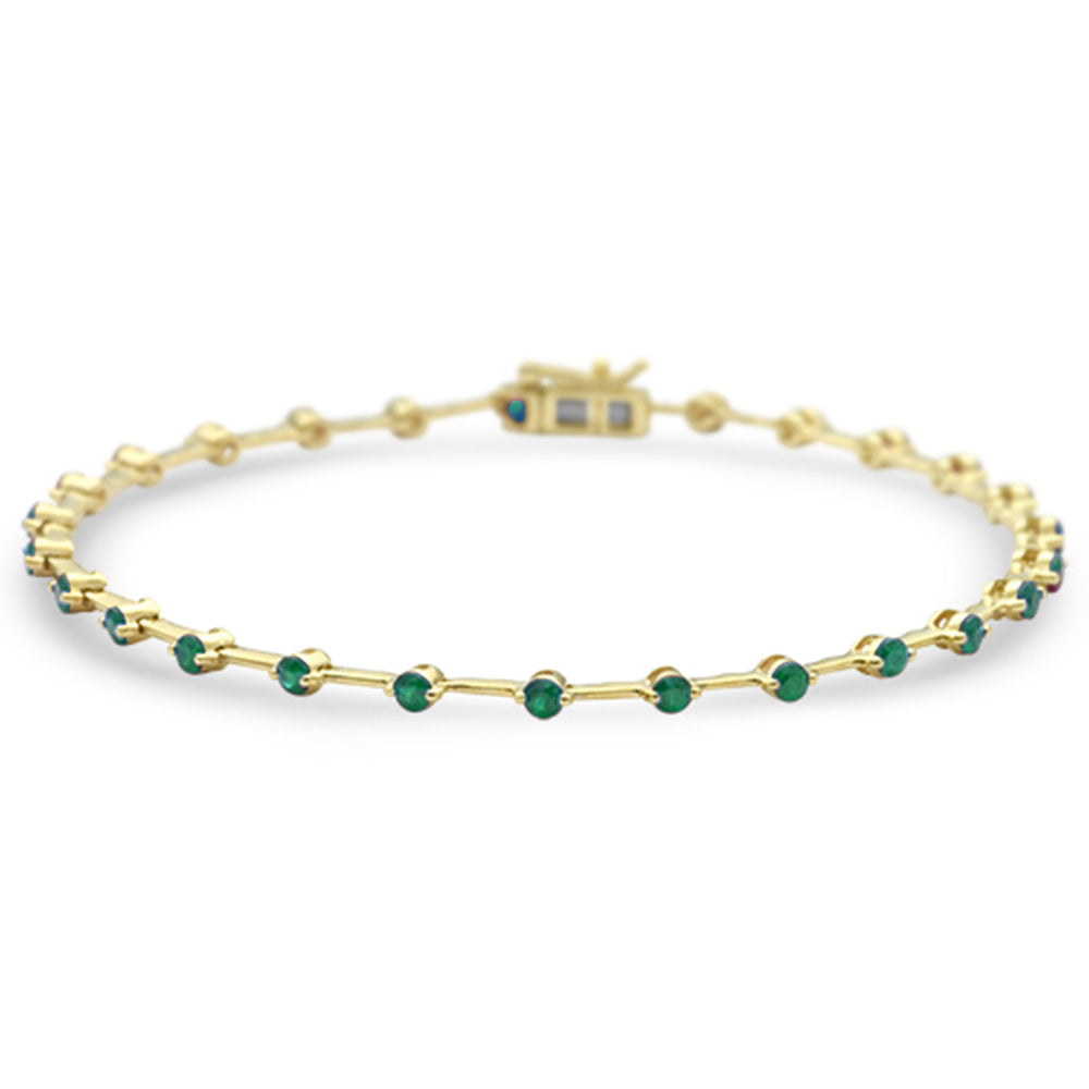 Muse Jewelry 1.04ct G SI 14K Yellow Gold Emerald Gemstone Bar Bracelet 7" Long