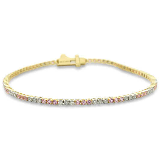 Muse Jewelry 2.16ct G SI 14K Yellow Gold Diamond & Pink Sapphire Gemstones Tennis Bracelet 7" Long