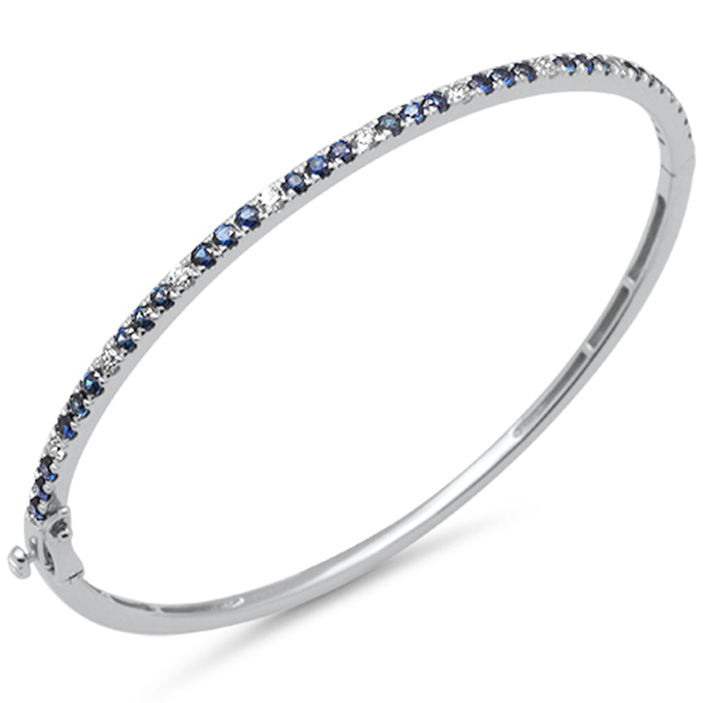 Muse Jewelry 1.64ct G SI 14K White Gold Diamond Blue Sapphire Gemstone Bangle Bracelet 59mm