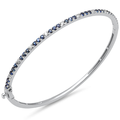 Muse Jewelry 1.64ct G SI 14K White Gold Diamond Blue Sapphire Gemstone Bangle Bracelet 59mm