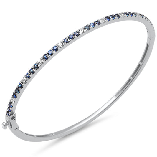 Muse Jewelry 1.64ct G SI 14K White Gold Diamond Blue Sapphire Gemstone Bangle Bracelet 59mm