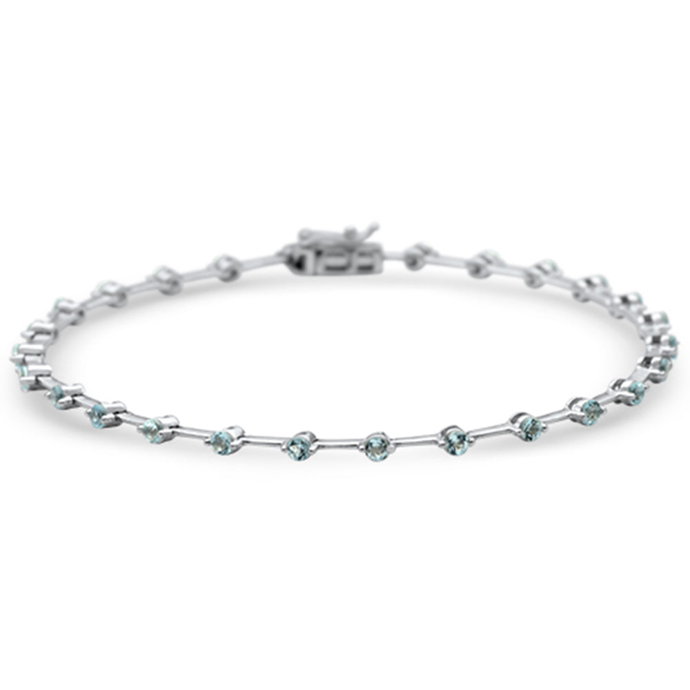 Muse Jewelry 1.21ct G SI 14K White Gold Aquamarine Gemstone Bar Bracelet 7" Long