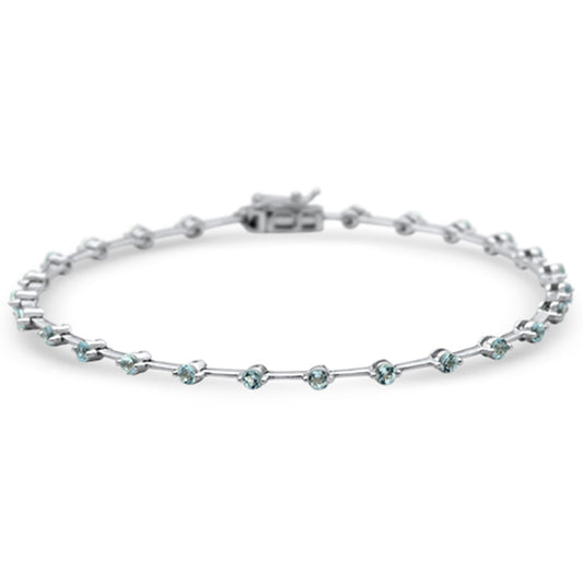 Muse Jewelry 1.21ct G SI 14K White Gold Aquamarine Gemstone Bar Bracelet 7" Long