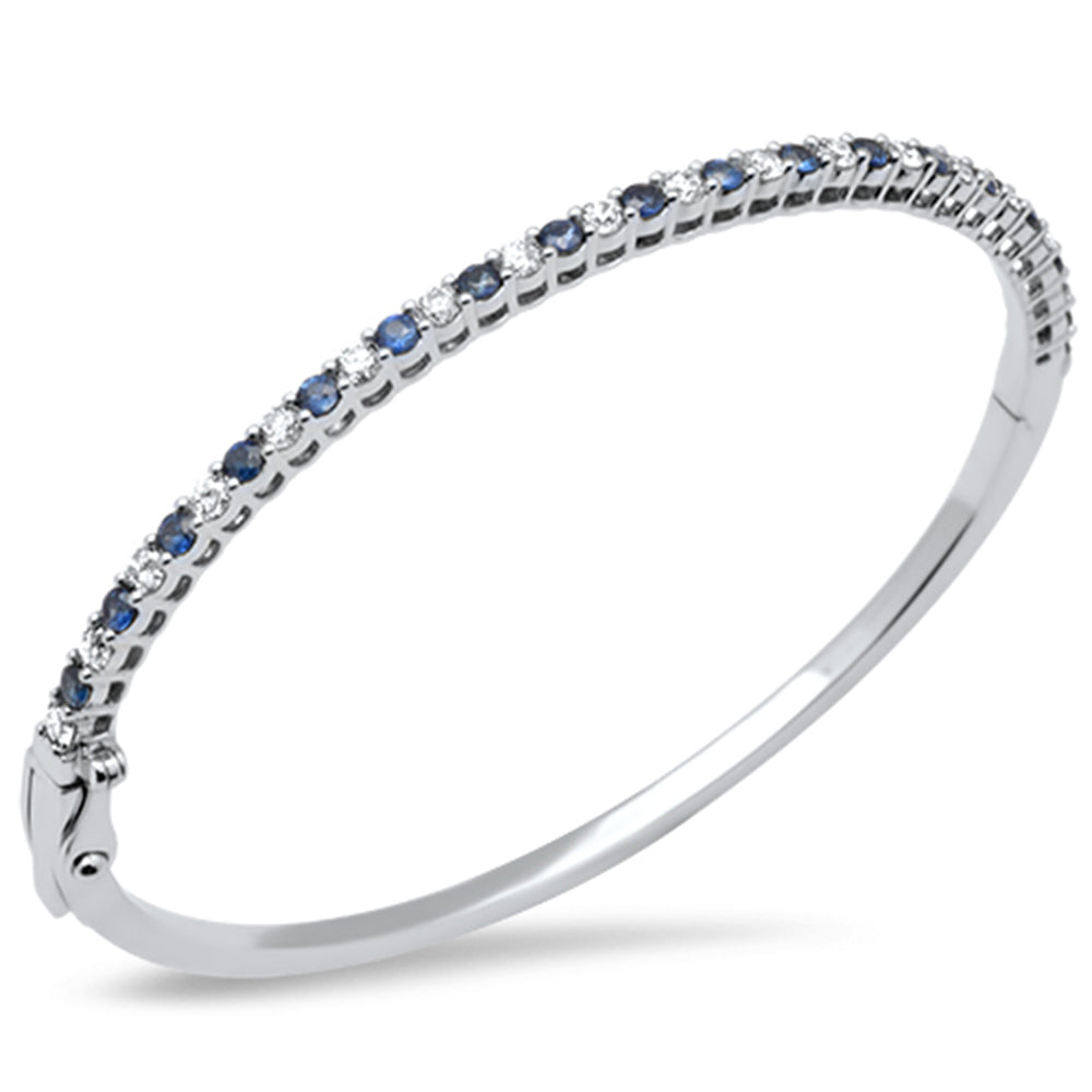 Muse Jewelry 2.25ct G SI 14K White Gold Diamond & Blue Sapphire Gemstone Bangle Bracelet