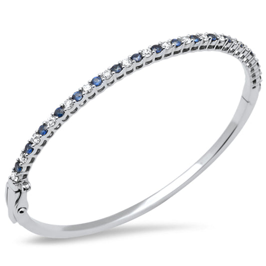 Muse Jewelry 2.25ct G SI 14K White Gold Diamond & Blue Sapphire Gemstone Bangle Bracelet