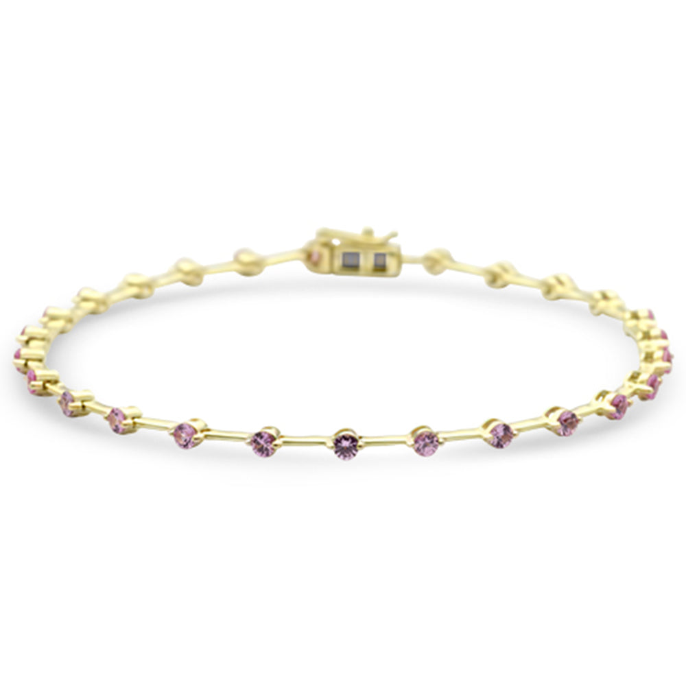 Muse Jewelry 1.44ct G SI 14K Yellow Gold Pink Sapphire Gemstone Bar Bracelet 7" Long