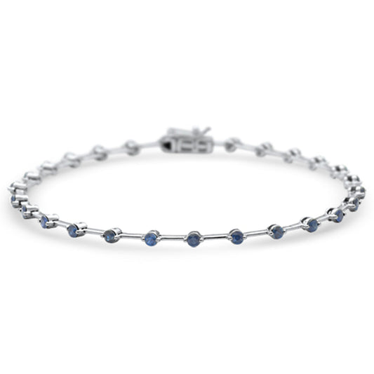 Muse Jewelry 1.52ct G SI 14K White Gold Blue Sapphire Gemstone Bar Bracelet 7" Long