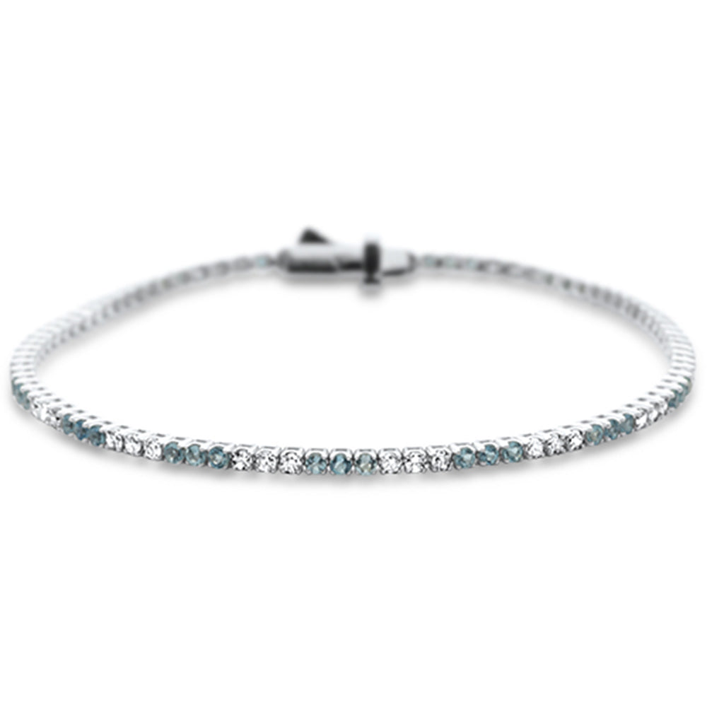 Muse Jewelry 1.85ct G SI 14K White Gold Diamond & Aquamarine Gemstone Tennis Bracelet 7" Long