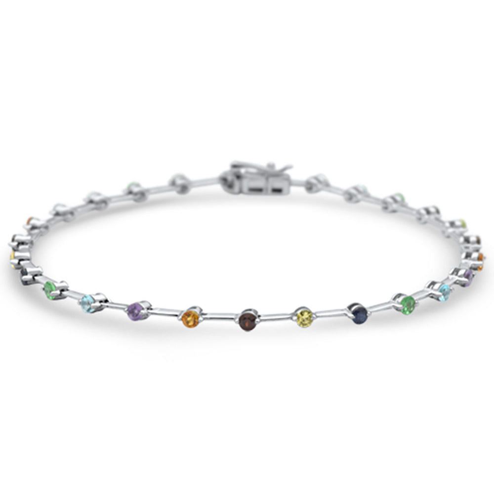 Muse Jewelry 1.38ct G SI 14K White Gold Multi Color Gemstone Bar Bracelet 7" Long