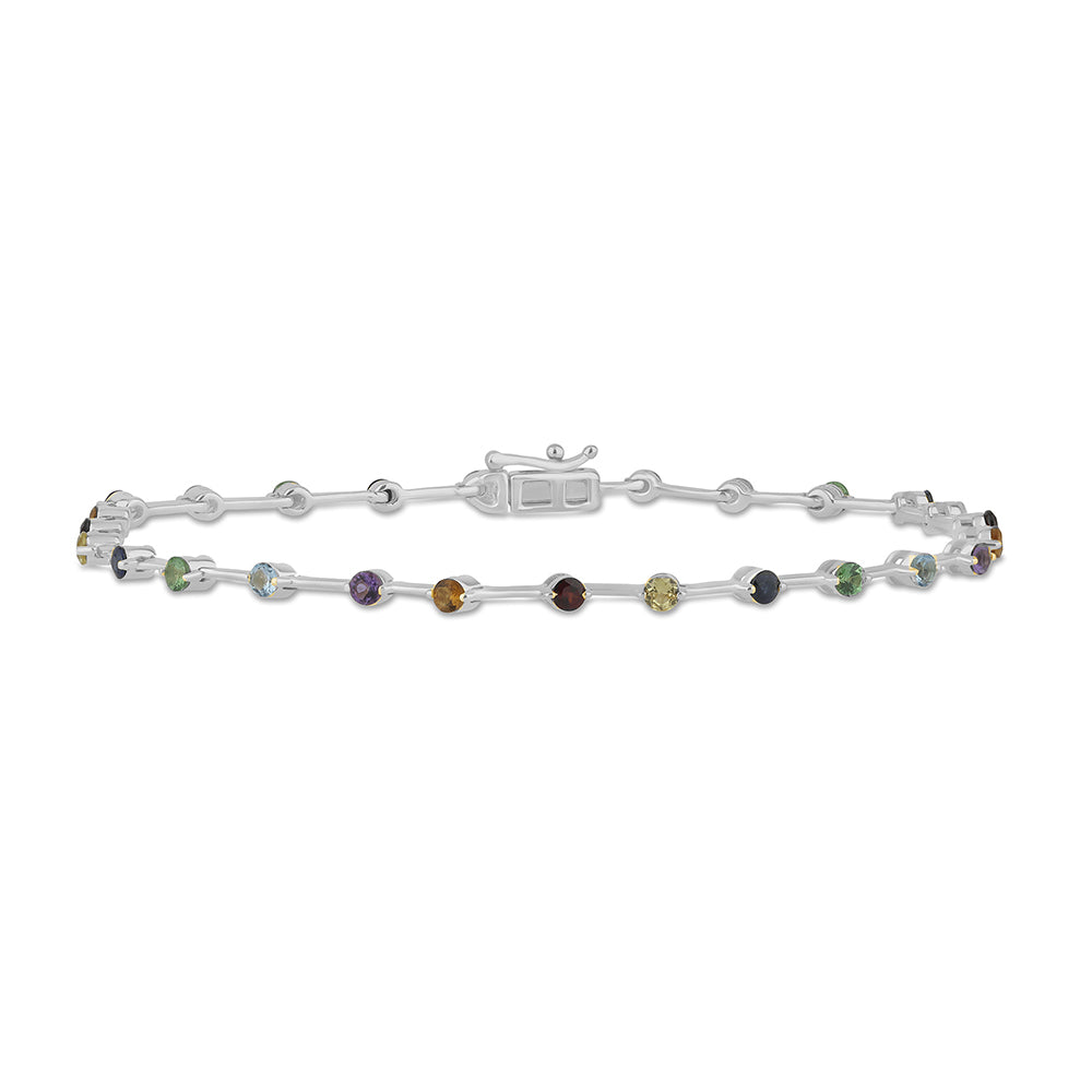 Muse Jewelry 1.38ct G SI 14K White Gold Multi Color Gemstone Bar Bracelet 7" Long