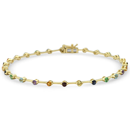 Muse Jewelry 1.30ct G SI 14K Yellow Gold Multi Color Gemstone Bar Bracelet 7" Long