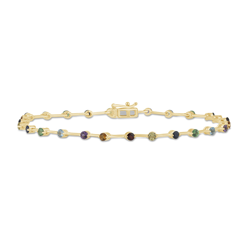 Muse Jewelry 1.30ct G SI 14K Yellow Gold Multi Color Gemstone Bar Bracelet 7" Long