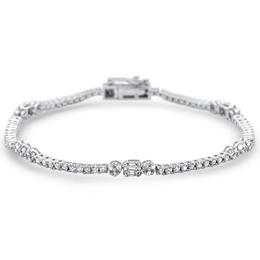 Muse Jewelry 2.04ct G SI 14K White Gold Round & Baguette Diamond Tennis Bracelet 7" Long