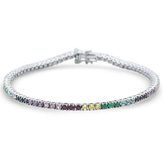 Muse Jewelry 2.85ct G SI 14K White Gold Multi Color Gemstone Tennis Bracelet 7"Long