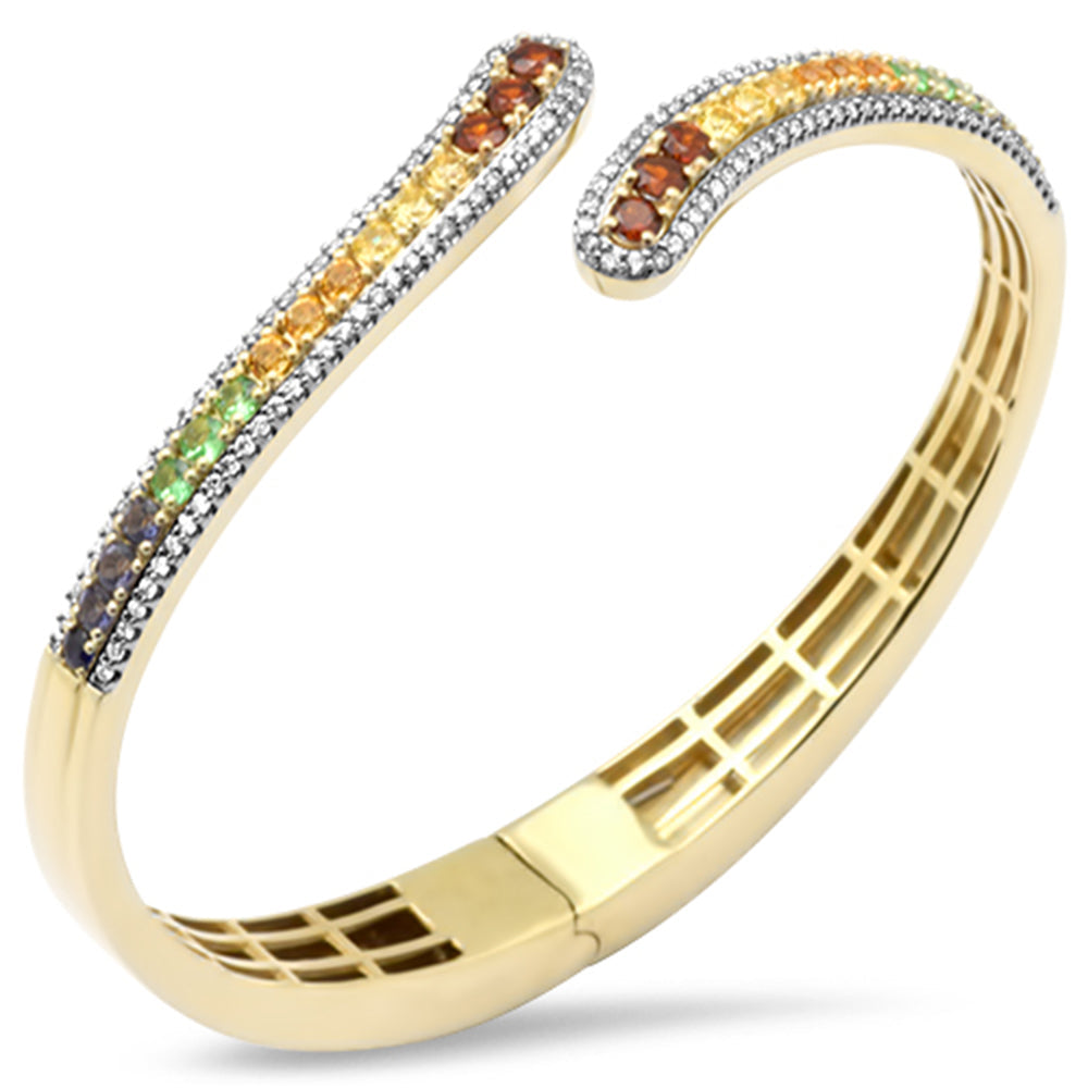 Muse Jewelry 3.34ct G SI 14K Yellow Gold Diamond & Multi Color Gemstone Bangle Bracelet