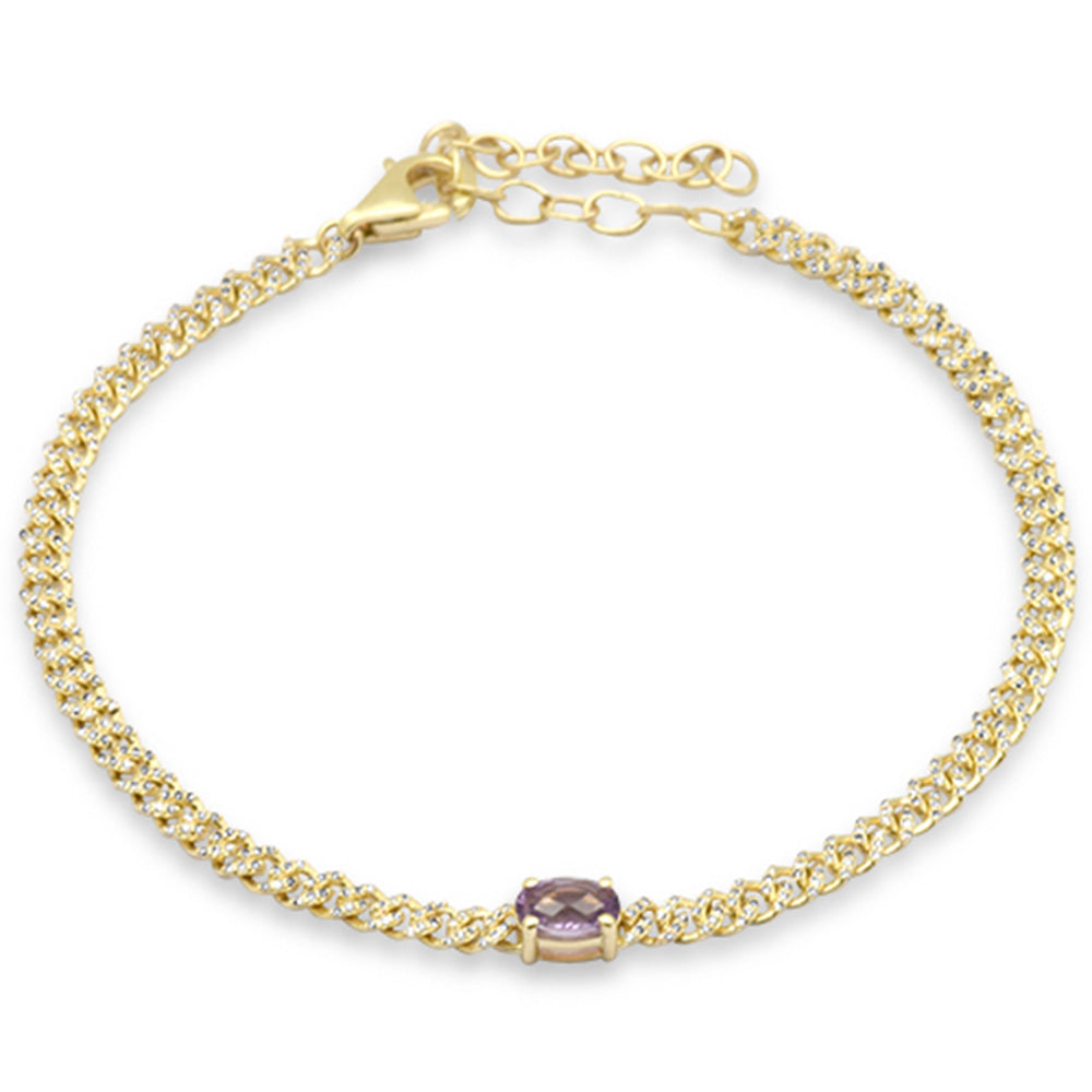 Muse Jewelry 1.17ct G SI 14K Yellow Gold Diamond & Amethyst Gemstone Bracelet 6+1.5" Long