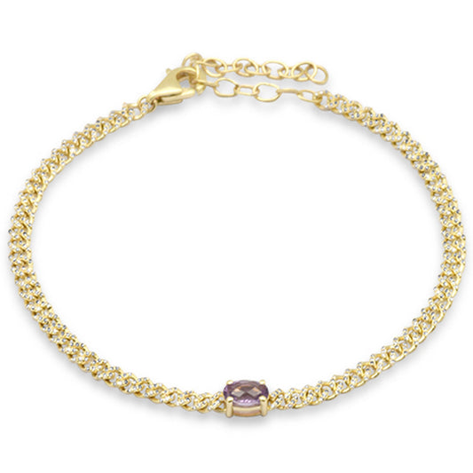 Muse Jewelry 1.17ct G SI 14K Yellow Gold Diamond & Amethyst Gemstone Bracelet 6+1.5" Long