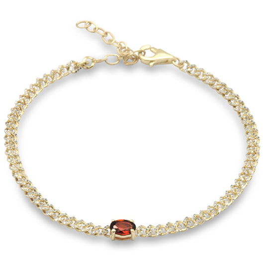 Muse Jewelry 1.08ct G SI 14K Three Tone Gold Diamond & Garnet Gemstone Chain Bracelet 6+1.5" Long