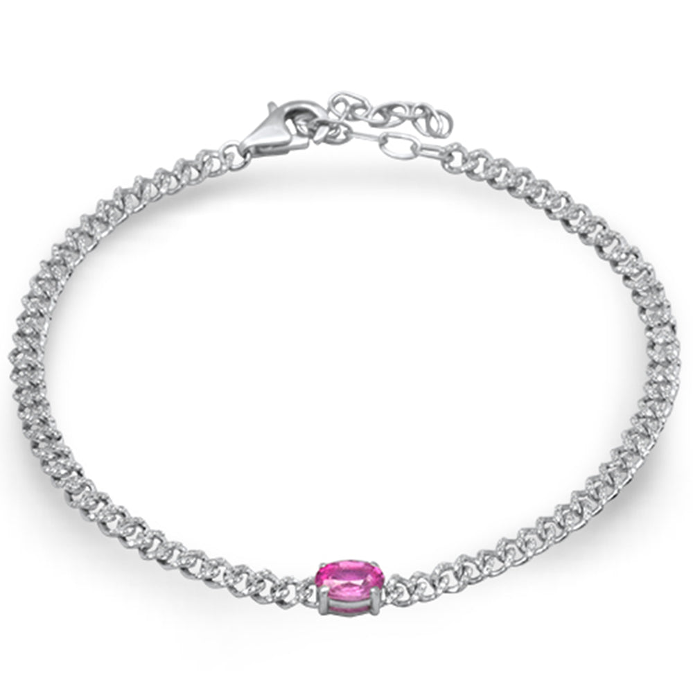 Muse Jewelry 1.18ct G SI 14K White Gold Diamond & Pink Sapphire Gemstone Chain Bracelet 6+1.5" Long