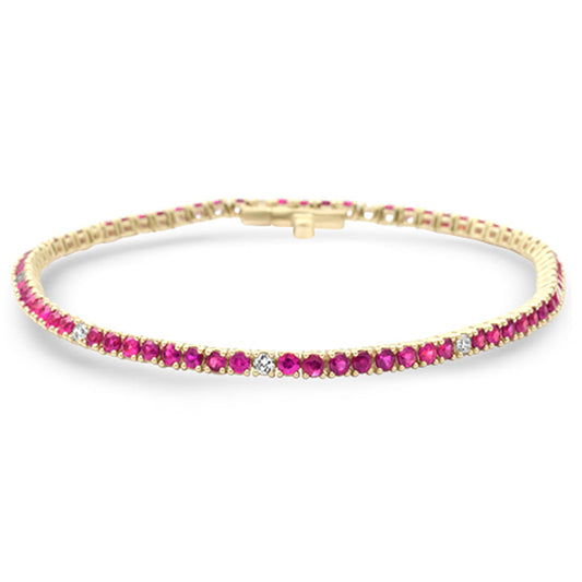 Muse Jewelry 3.76ct G SI 14K Yellow Gold Diamond & Ruby Tennis Bracelet 7" Long