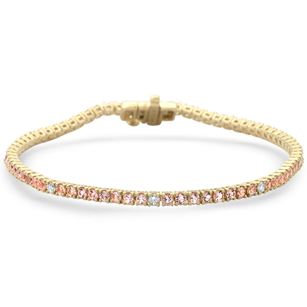 Muse Jewelry 3.08ct G SI 14K Yellow Gold Diamond & Pink Tourmaline Tennis Bracelet 7" Long