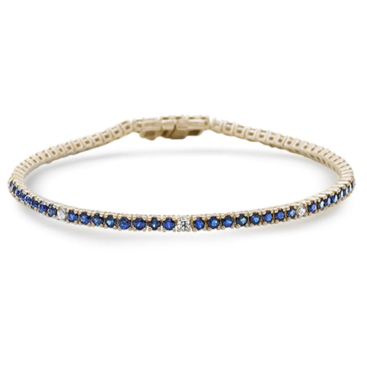 Muse Jewelry 3.56ct G SI 14K Yellow Gold Diamond & Blue Sapphire Tennis Bracelet 7" Long