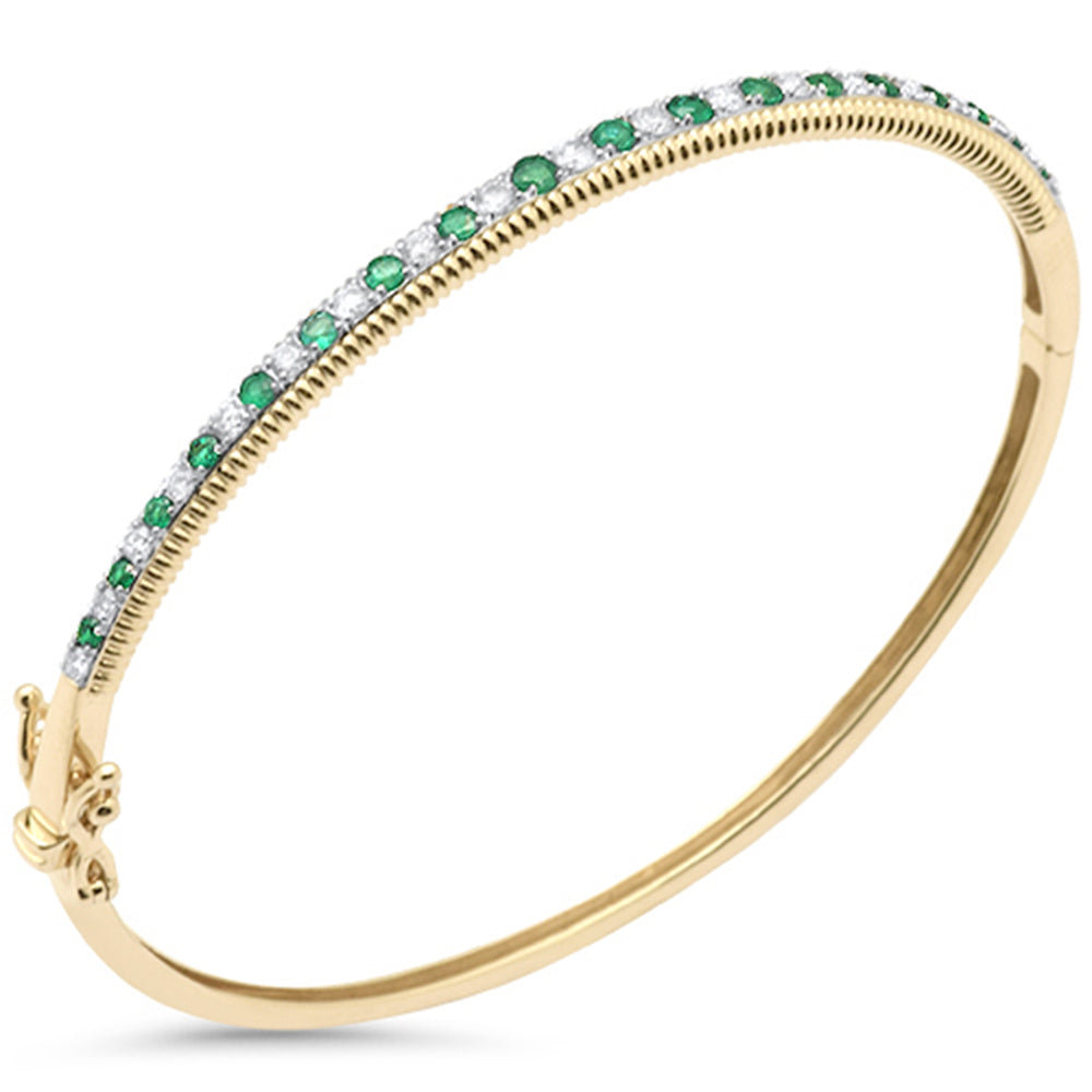 Muse Jewelry .92ct G SI 14K Yellow Gold Diamond & Emerald Bangel Bracelet 7"